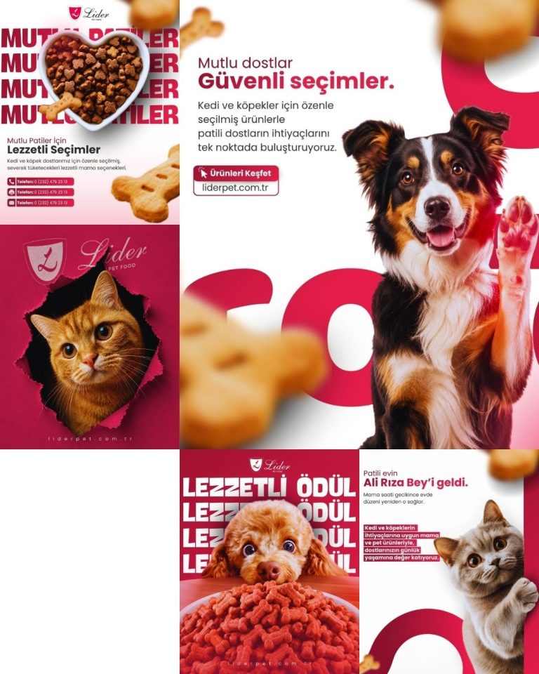 Lider Pet Food serisi için altı paylaşımlık Instagram feed bütünlük çalışması