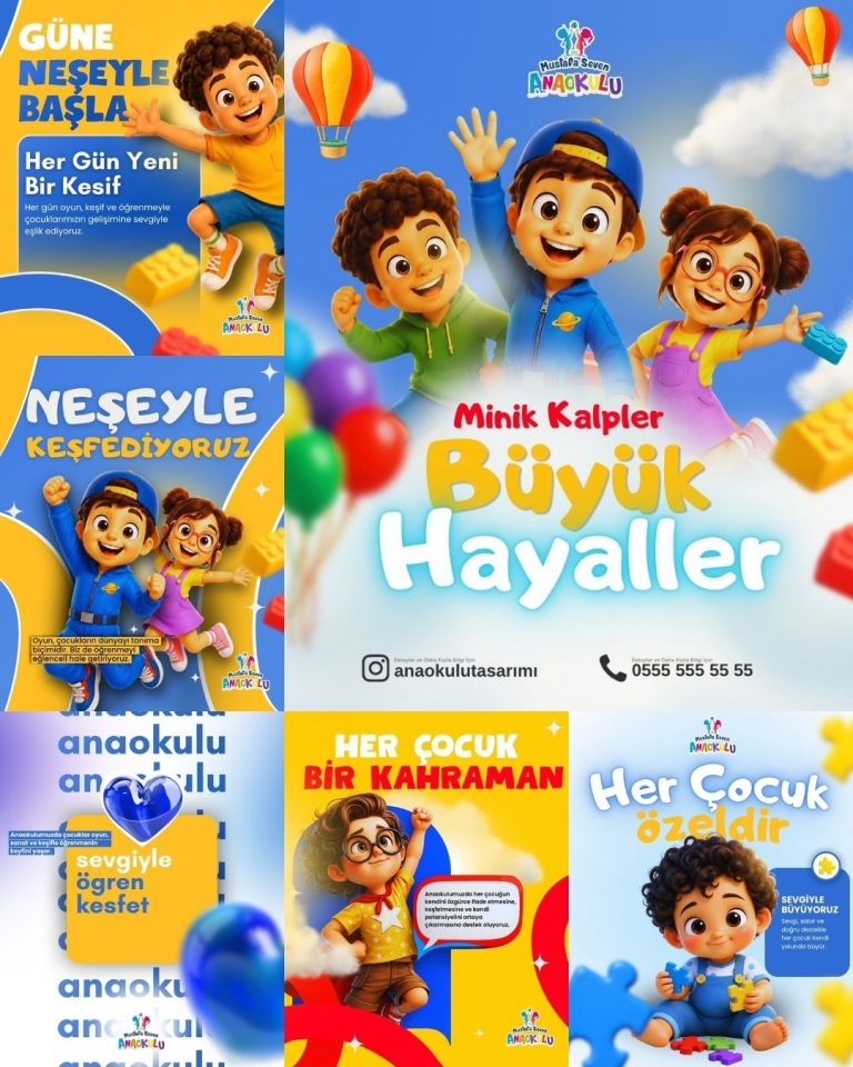 Mustafa Seven Anaokulu için altı paylaşımdan oluşan Instagram feed bütünlük çalışması