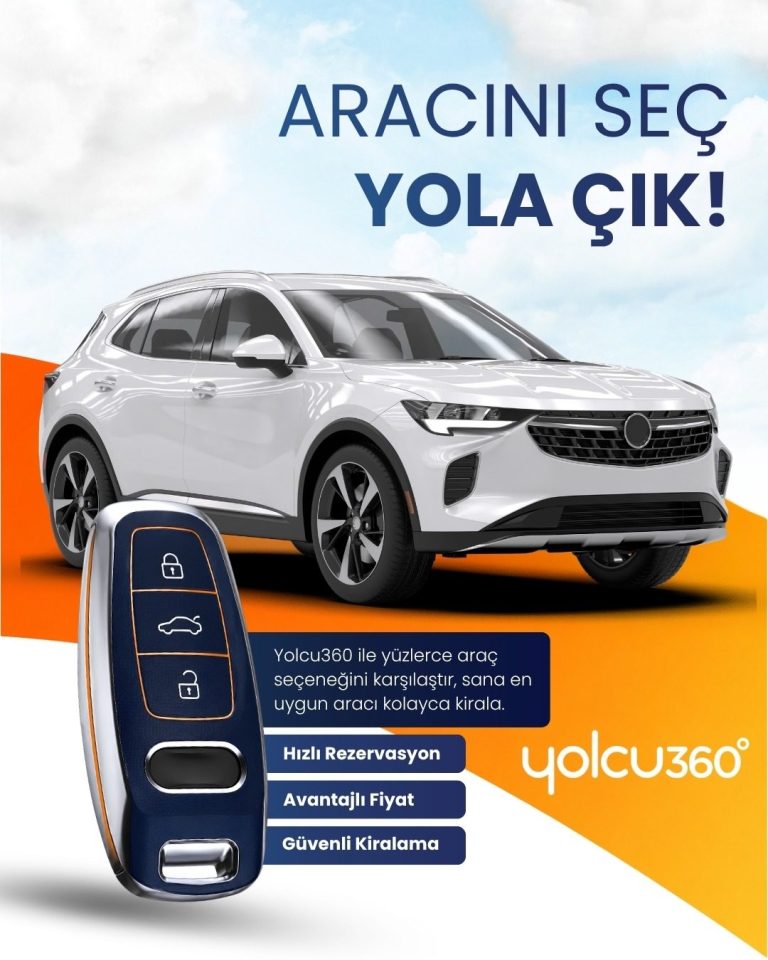 Beyaz SUV ve araç anahtarı görselli, üç avantaj maddeli araç kiralama tasarımı
