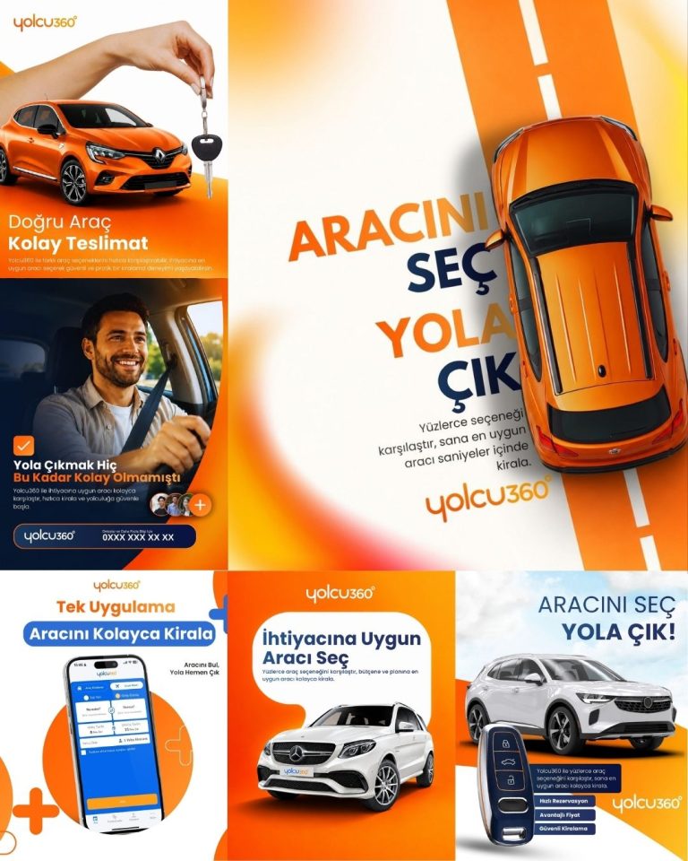Yolcu360 araç kiralama serisi için altı paylaşımlık Instagram feed bütünlük çalışması